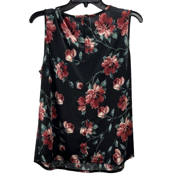 Corvia Womens Blouse Black Red Floral Print Cap Sleeve Size L - Picture 2 of 13